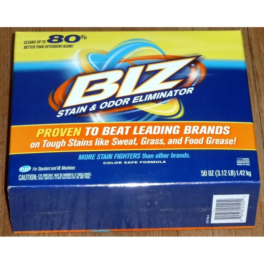 Biz Detergent Stain and Odor Eliminator, 50 Oz Powder Orange Box grease grass et